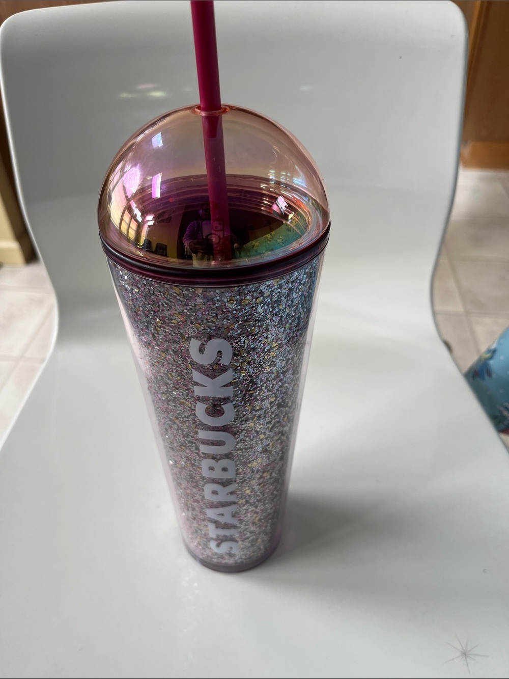 Starbucks Iridescent Glitter Pink Dome Tumbler with Straw